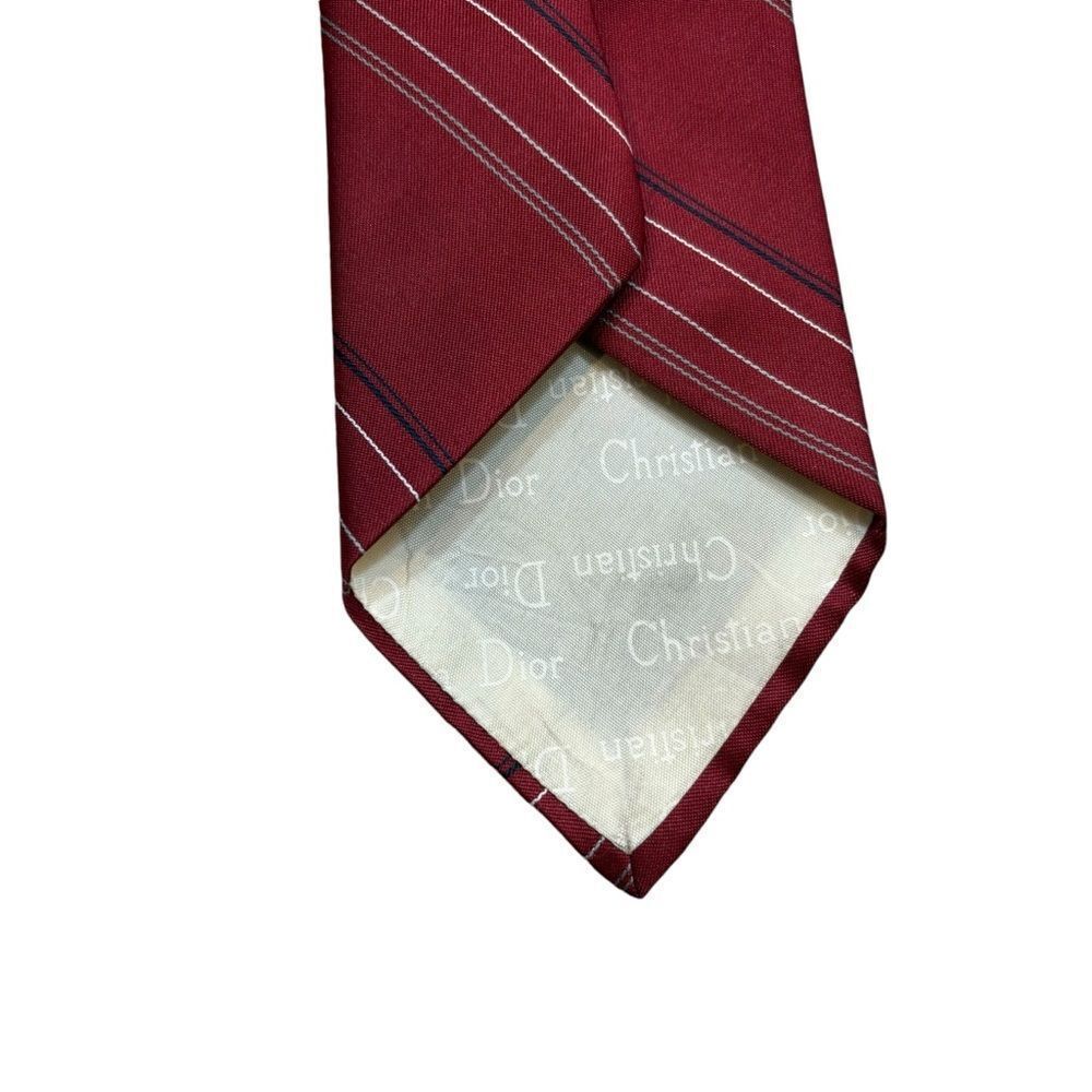 Vintage Men’s Christian Dior Burgundy Striped Silk Blend Tie - Picture 4 of 8